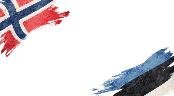 白を背景にノルウェーとエストニアの国旗 — ストック写真